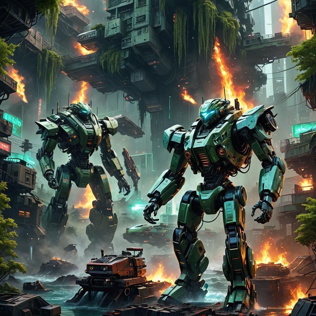/generate futuristic and robotic image, advanced city settin...