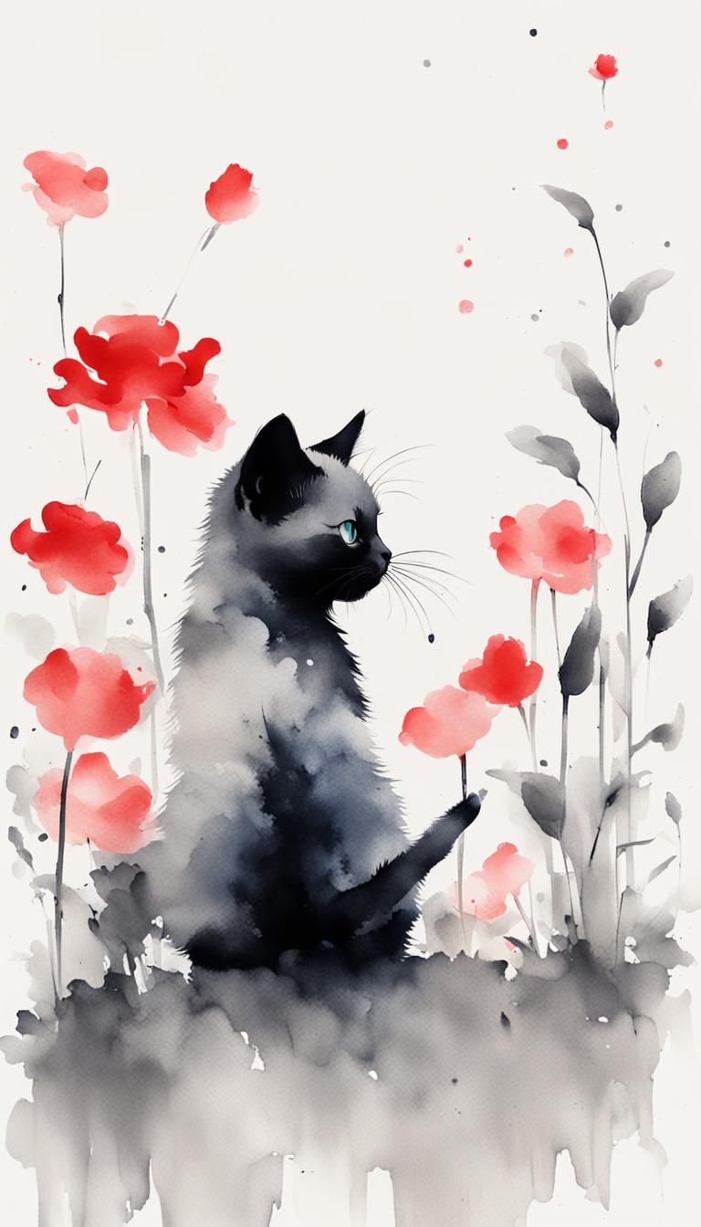 Kitten and flowers