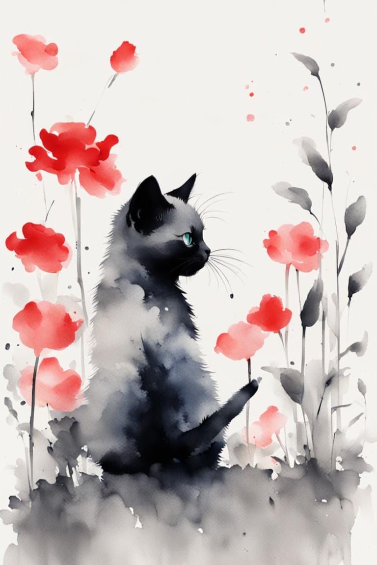 Kitten and flowers  by @Me May Phim