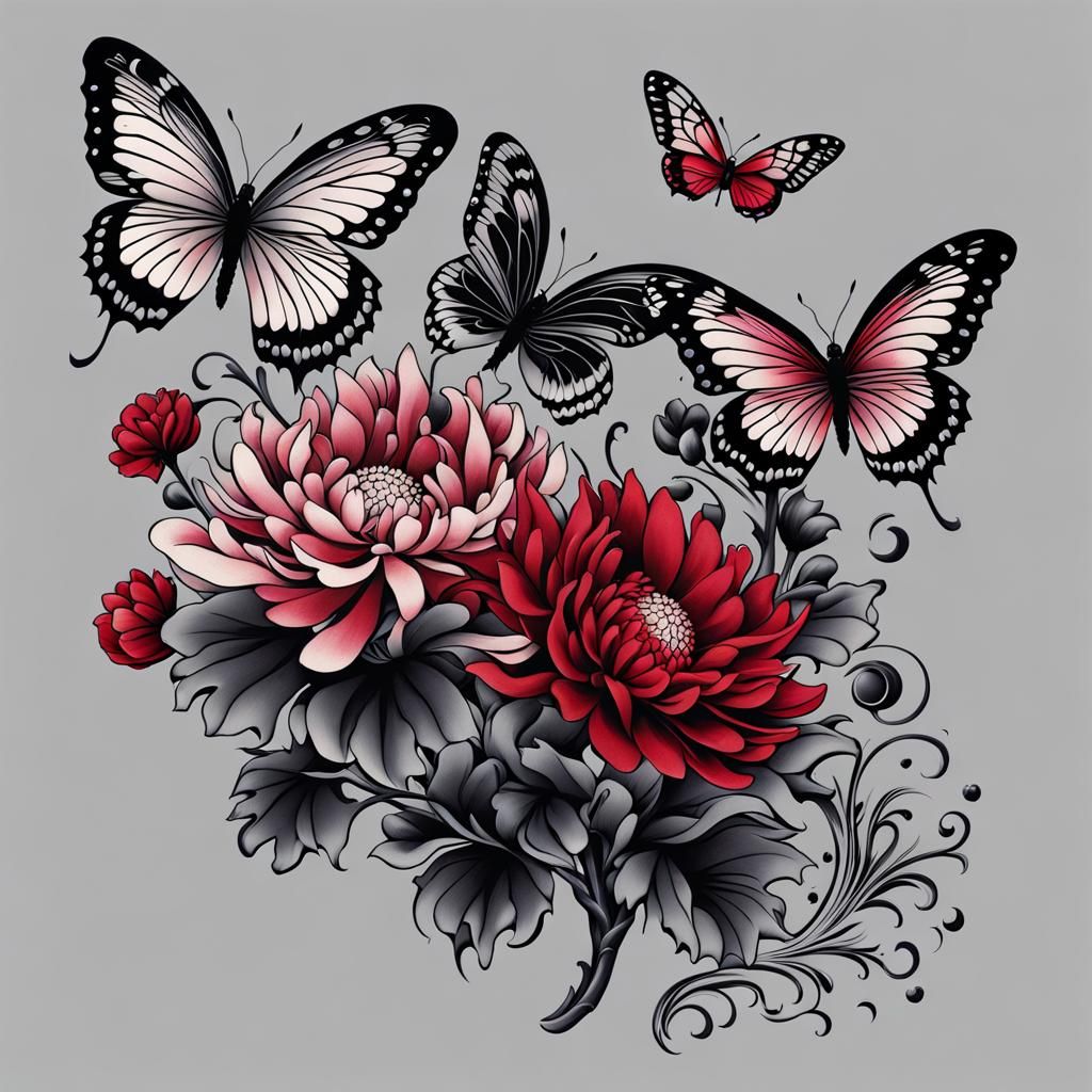 Flower butterfly Tattoo design