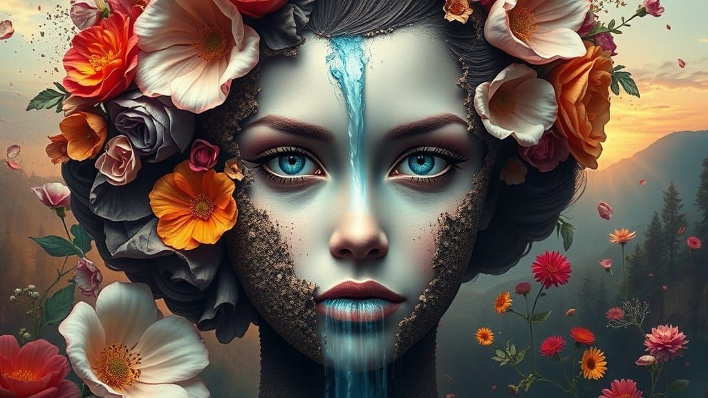 Dramatic Surreal HD dazzling abstract digital of a  abstract surrealism head of a1950s young lady, made ...  by @The Carlyle