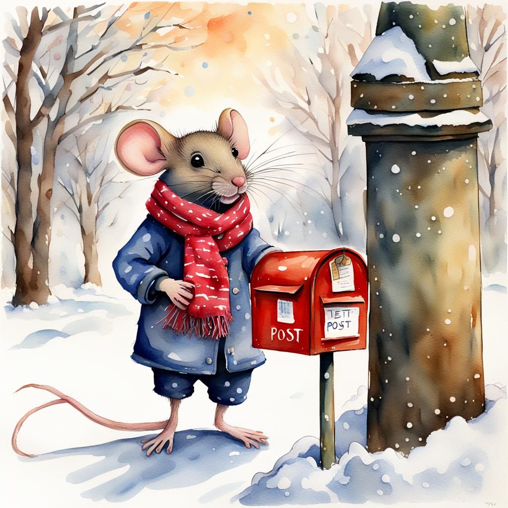 Mouse wearing a scarf, posting a letter!