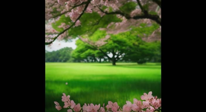 🌸 Symbiotic Ecosystem: Japanese Cherry Trees and Lush Green...