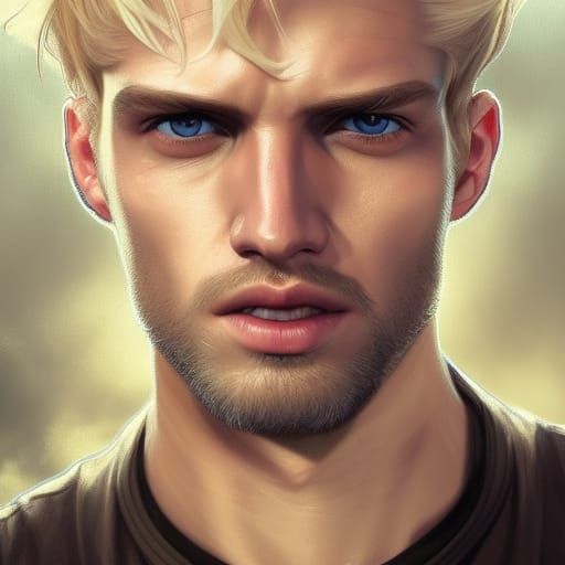 a close up realistic portrait of a blonde man with a, Stable Diffusion