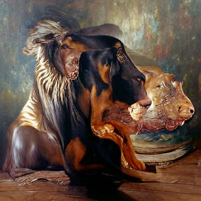 doberman with lion
