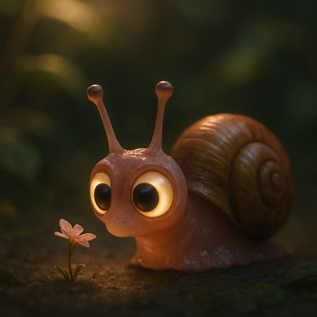 Dreamy Snail with Expressive Eyes in Forest