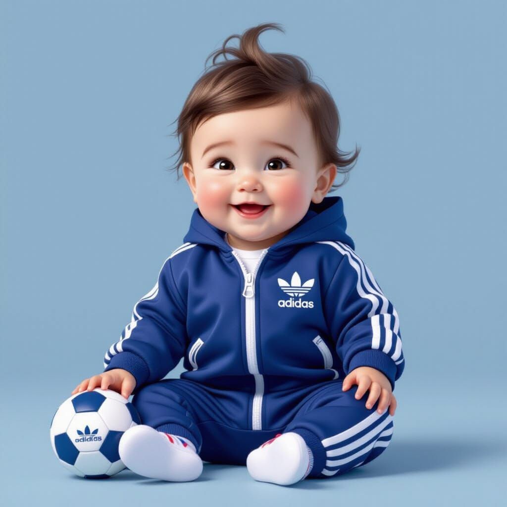 Cute Baby in Adidas Tracksuit, Playful 3D Style