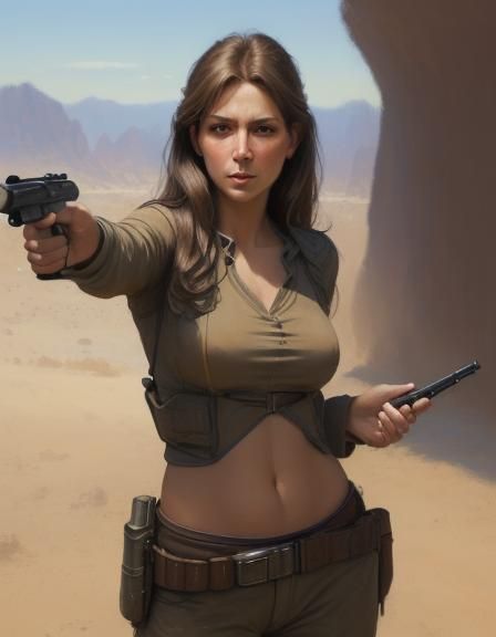 Beautiful woman in gun pointing,8k resolution concept art po...