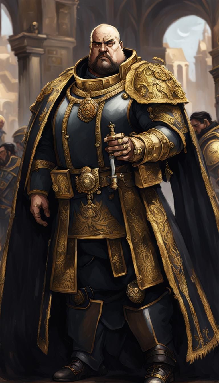 Fat Warhammer 40K Noble Wearing gold laced fancy clothes.