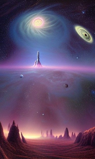 Tall human ancestors gasing into the stars on hill epic 3d r...