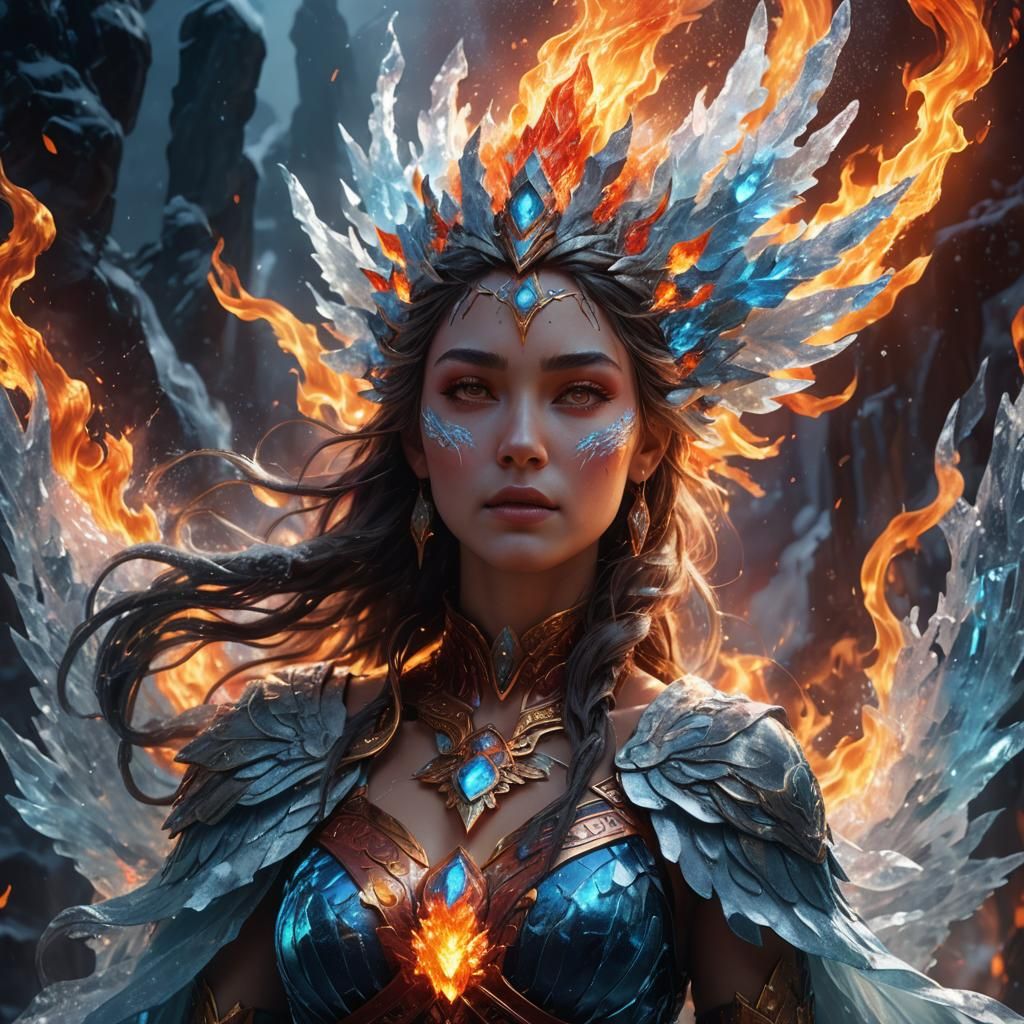 Ice and Fire Goddess Concept Art in 8K