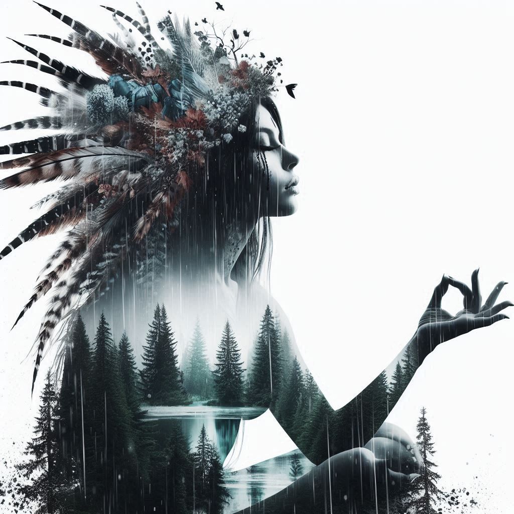 double exposure beautiful fantasy DALL-E 3 portrait landscape..