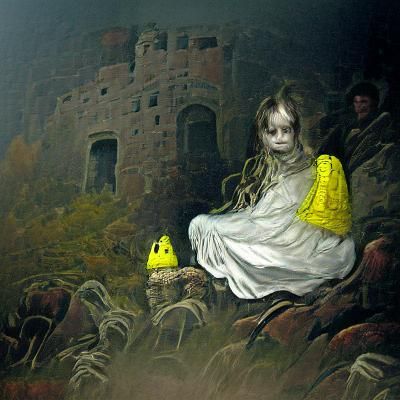 Little yellow crown girl at ghost castle