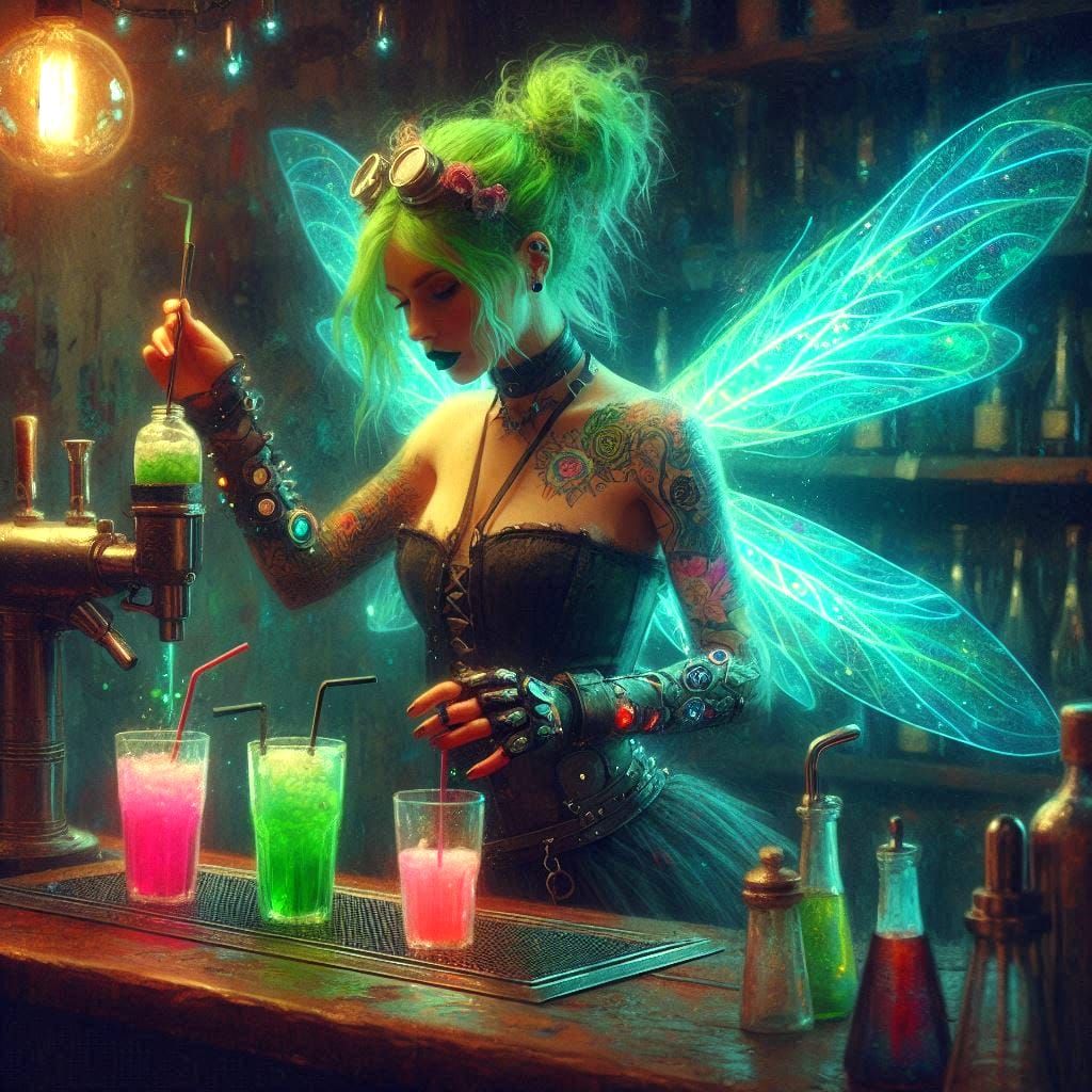 Biopunk bartending fairy