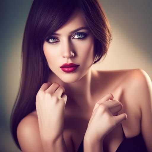 beautiful techno girl bright eyes, big breast