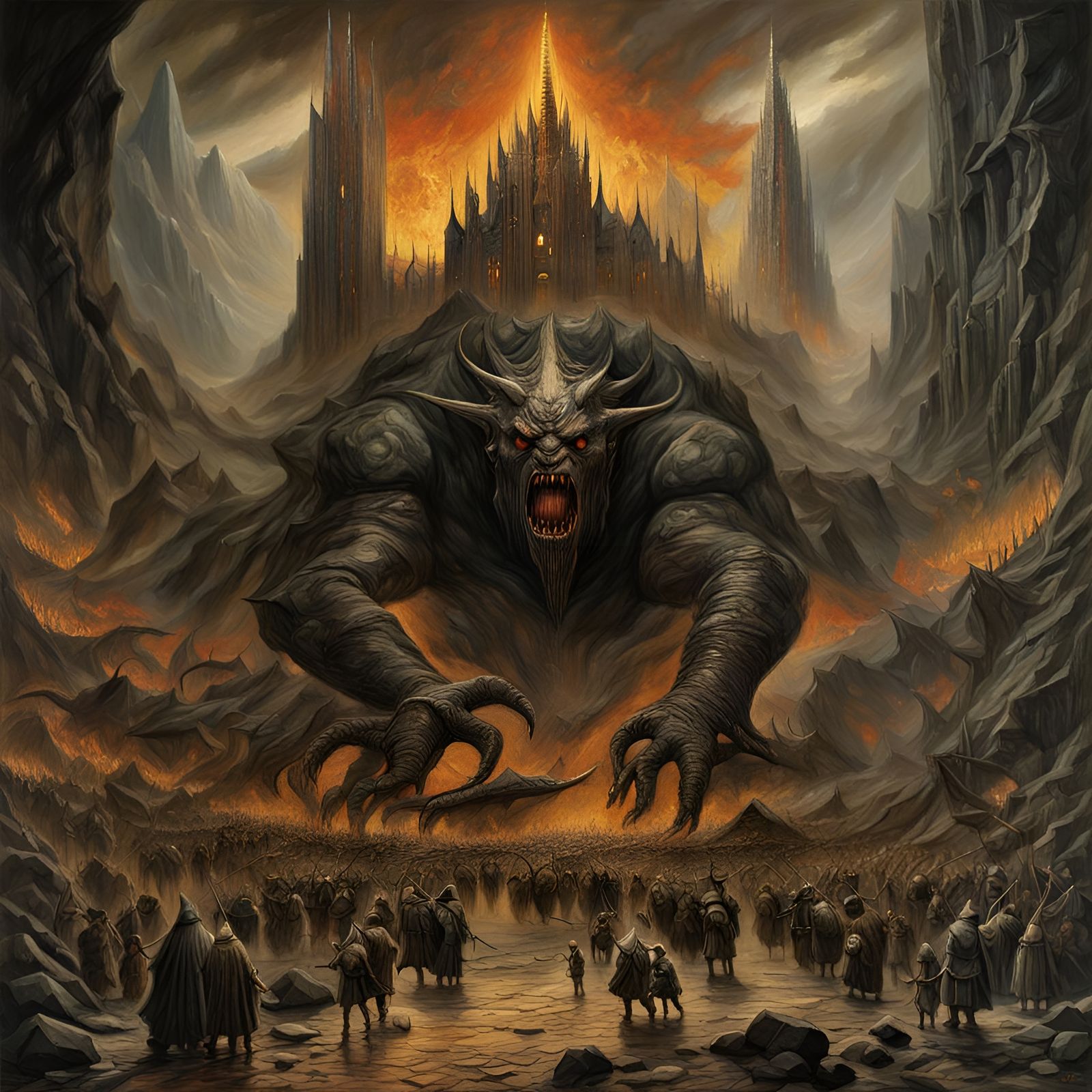 ((Masterpiece, BY GOD)) An oil painting by J.R.R. Tolkien of...