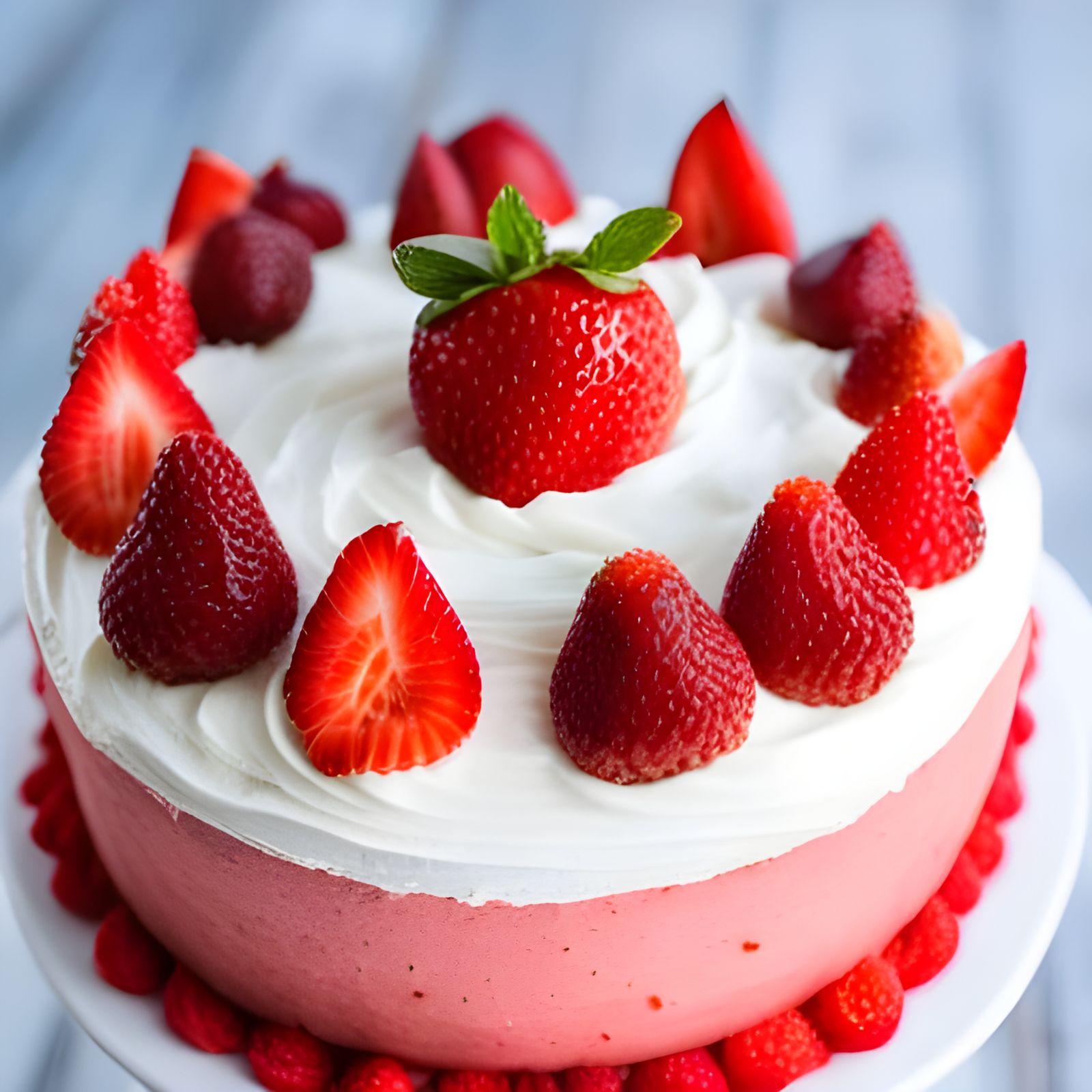 A Scrumptious Strawberry Cake Topped with Fresh Strawberries  by @Inner Peace