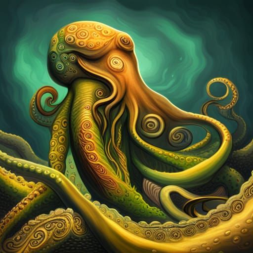 Cthulhu, a gigantic entity worshipped by cultists, in the shape of a ...