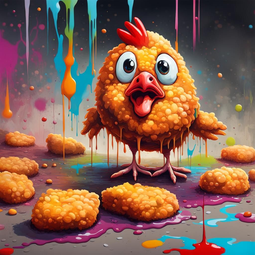 Animated Chicken Nugget in Graffiti Style