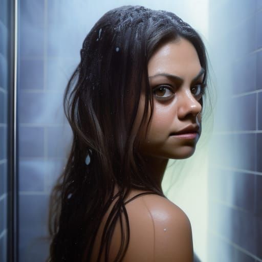 In the Shower - Mila Kunis - AI Generated Artwork - NightCafe Creator