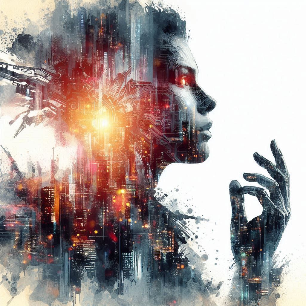 Beautiful double exposure fantasy portrait