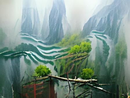 foggy river in rural china
