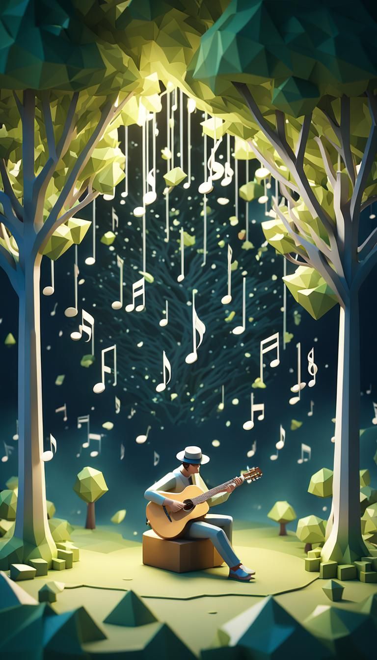Isometric art style 3D model of a guitar player serenading b...