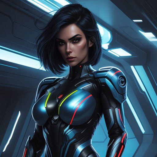 Young Woman in Futuristic Exosuit, Comic Book Art