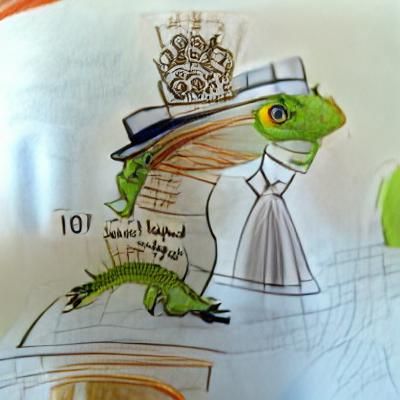 A detailed drawing of a well-dressed iguana attending the Ro...