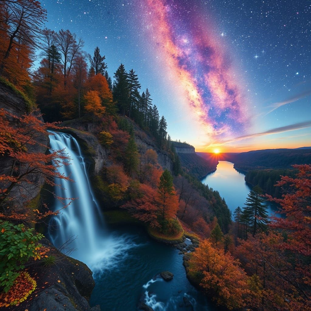  autumn forest, a waterfall 