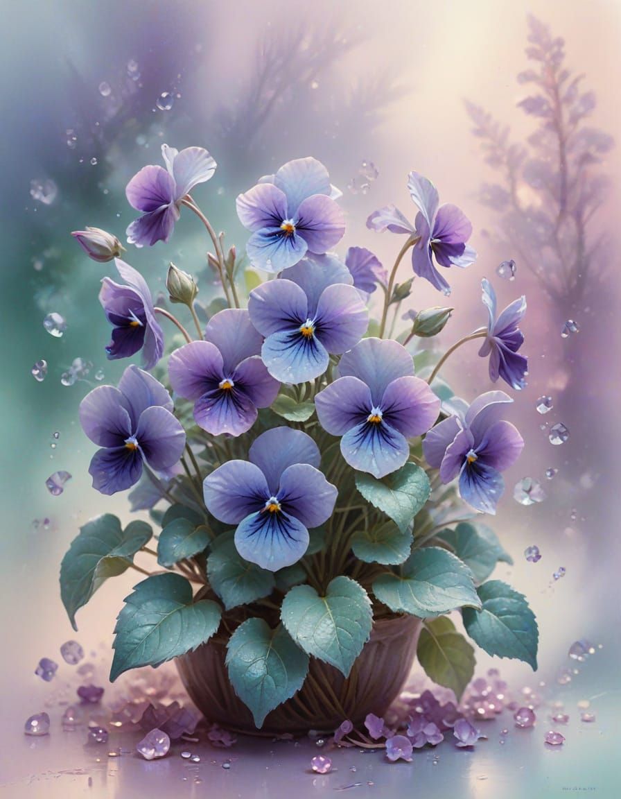 Hyperrealistic Violets in Ethereal Watercolor Style