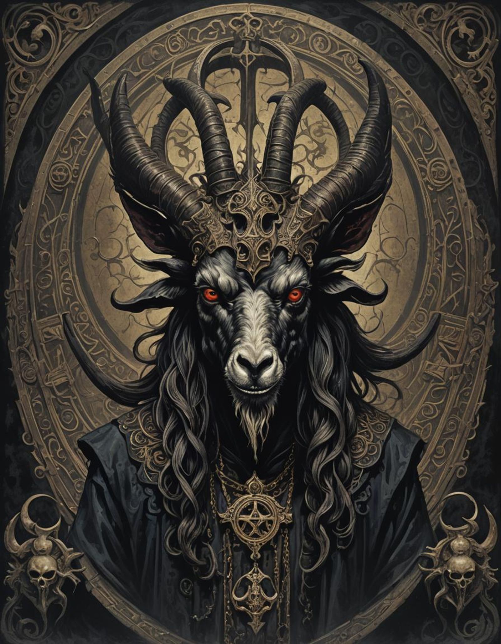 religious gothic dark colors medieval folk art goat demon - AI ...