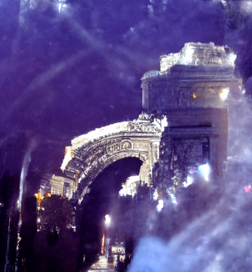 The Arc de Triomphe lit up at night