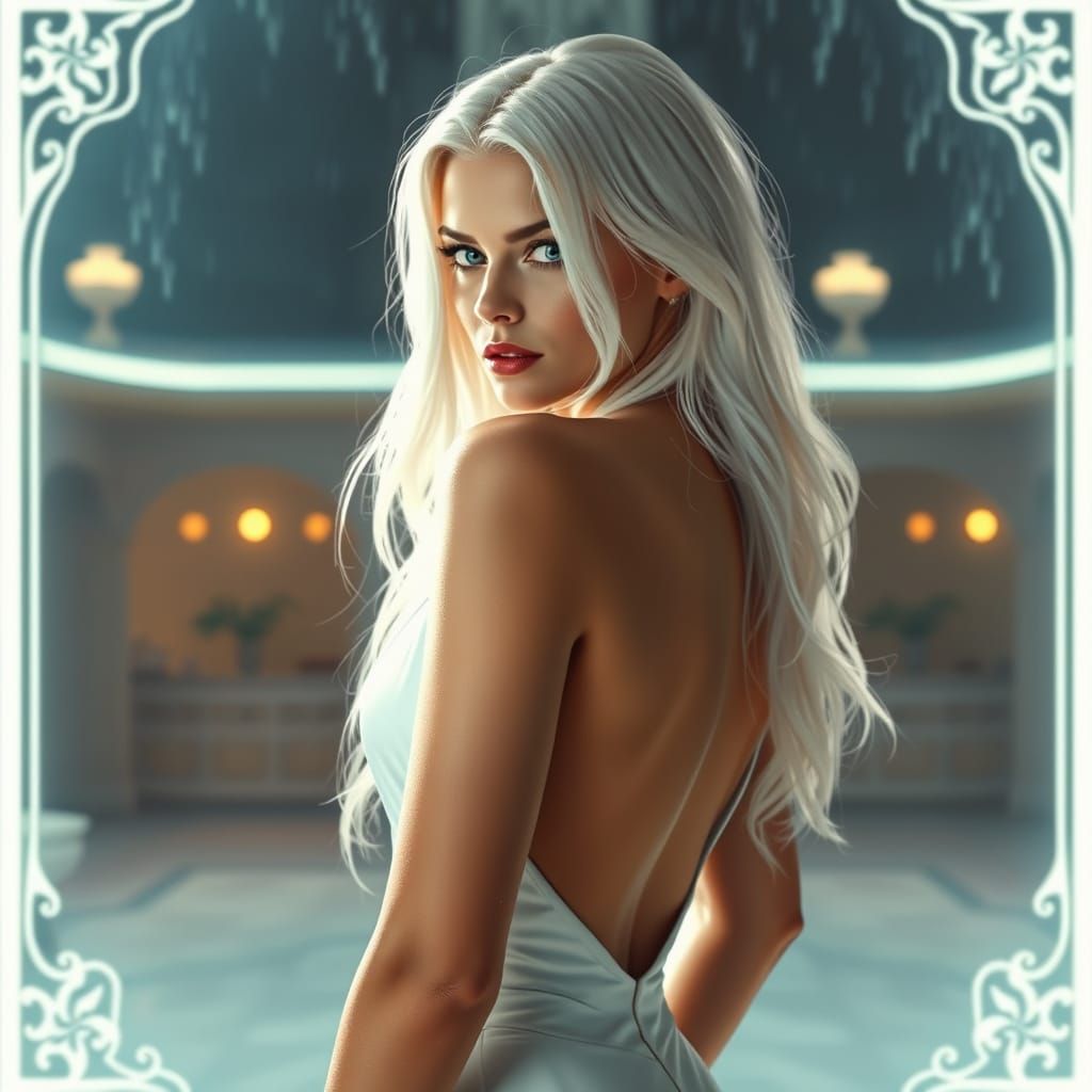 Elegant Woman in Art Nouveau and Futuristic Style