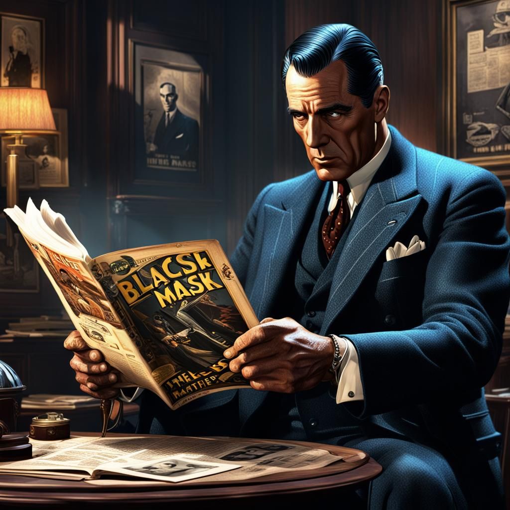 Detective Sam Spade Reading A Copy Of The 1929 Black Mask Magazine - Ai 