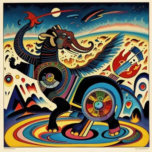 narrative art picture in a picture lots of surreal fire brea...