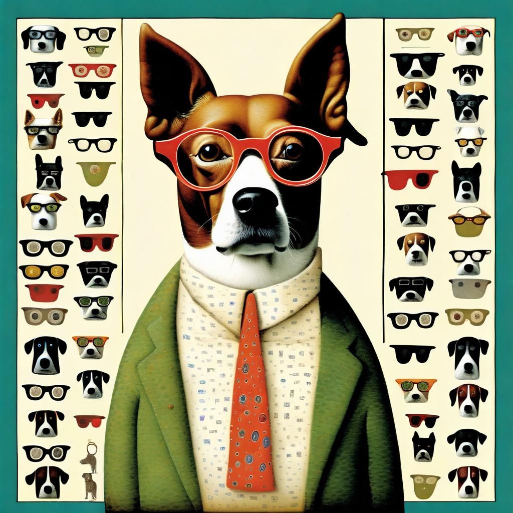 Dog wearing glasses.