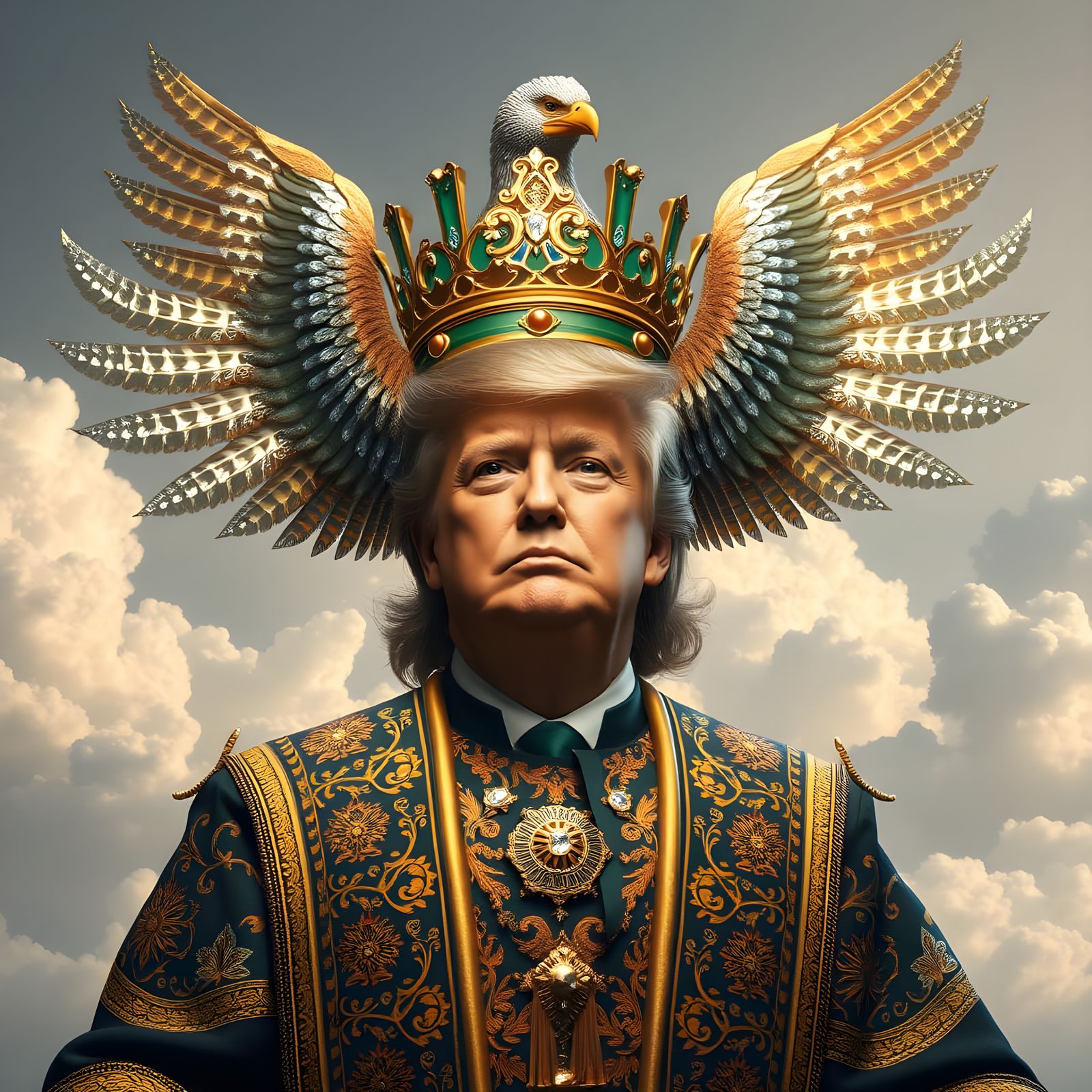 Regal Trump Adorns Golden Crown with Majestic Bird