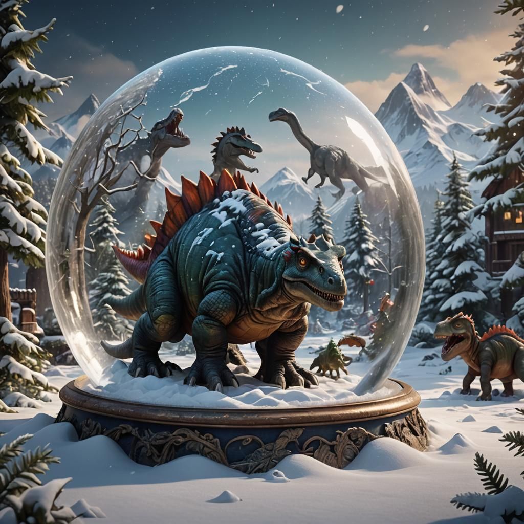 Dinosaurs in snow globe - AI Generated Artwork - NightCafe Creator