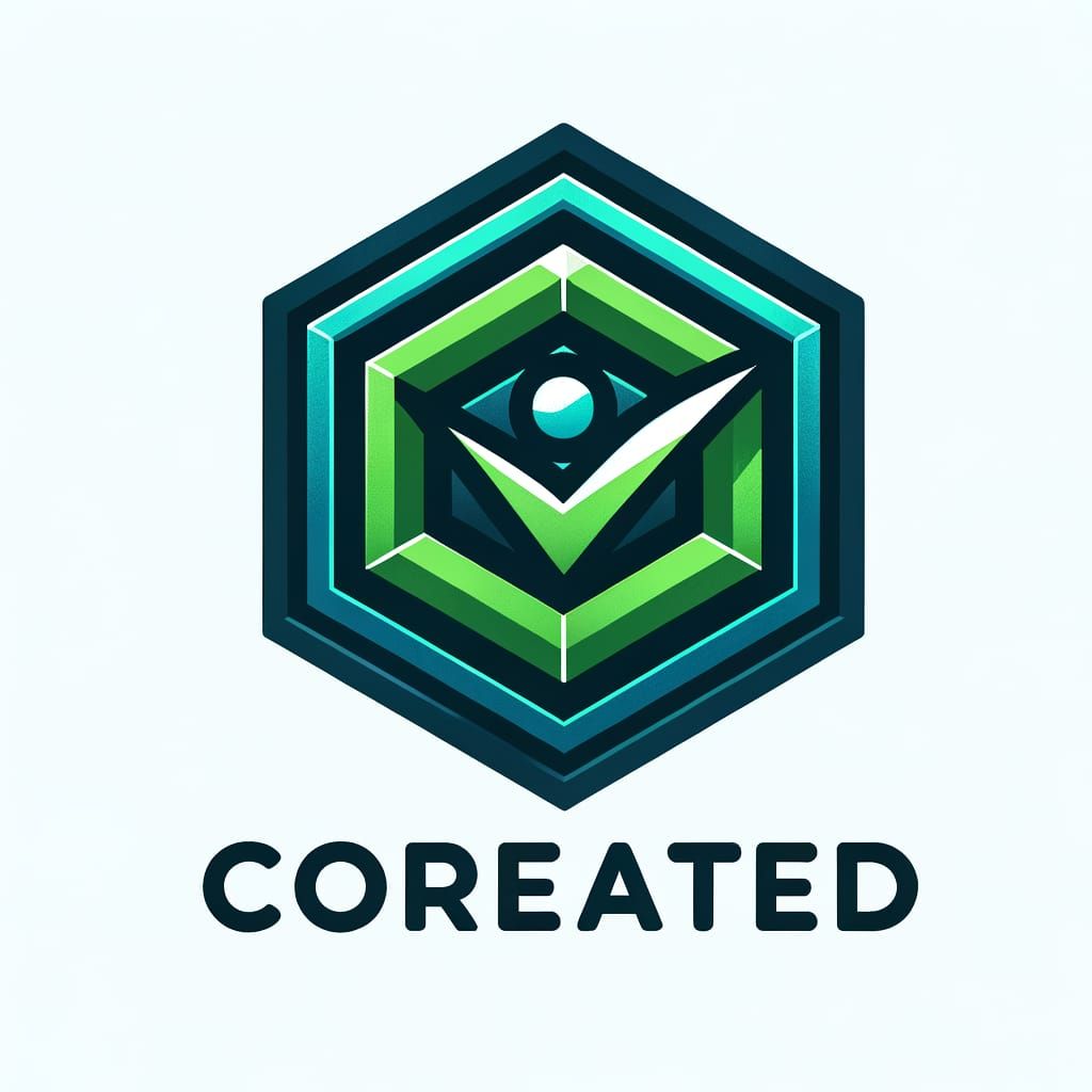 A professional website logo design only. The wordmark is "CoreRated" underneath the icon. The icon is a clean, geometric, dark blue and brig...