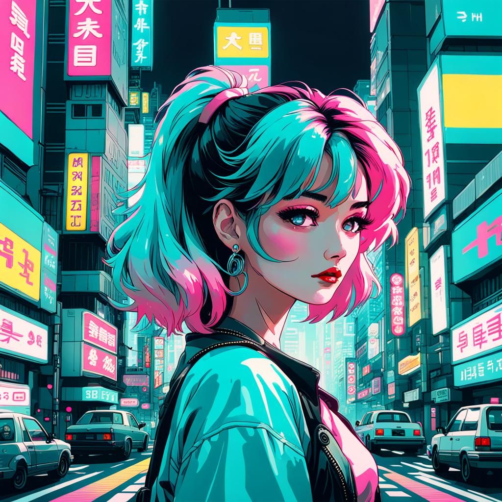 Vaporwave girl - AI Generated Artwork - NightCafe Creator