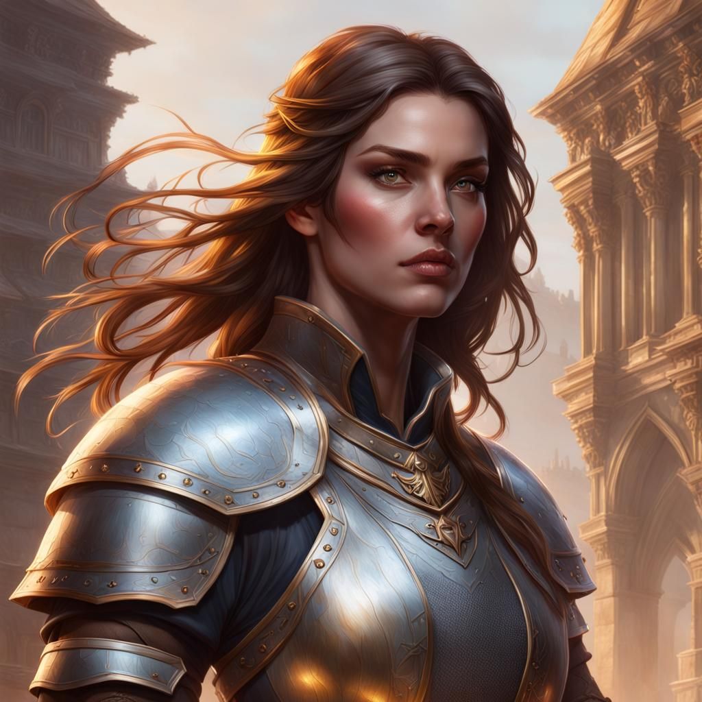 female paladin with brown hair wearing chainmail - AI Generated Artwork ...