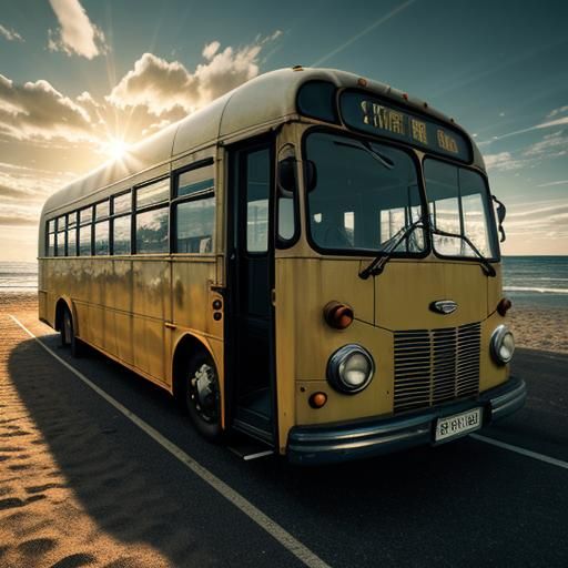 Bus beach sun reflection