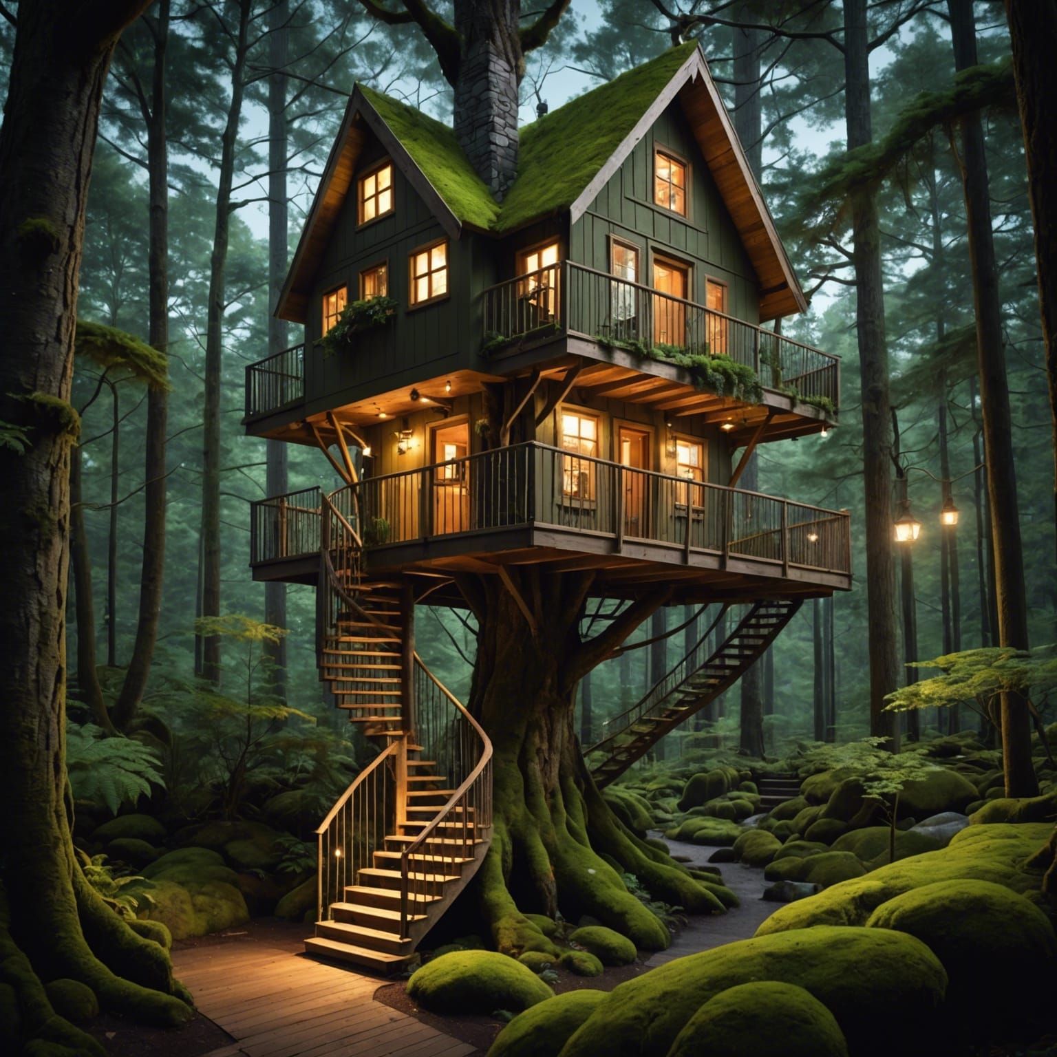 Modern A-frame Treehouse - AI Generated Artwork - NightCafe Creator