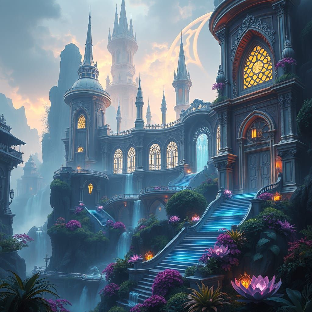 Ethereal City of Wonder in Vibrant Forest