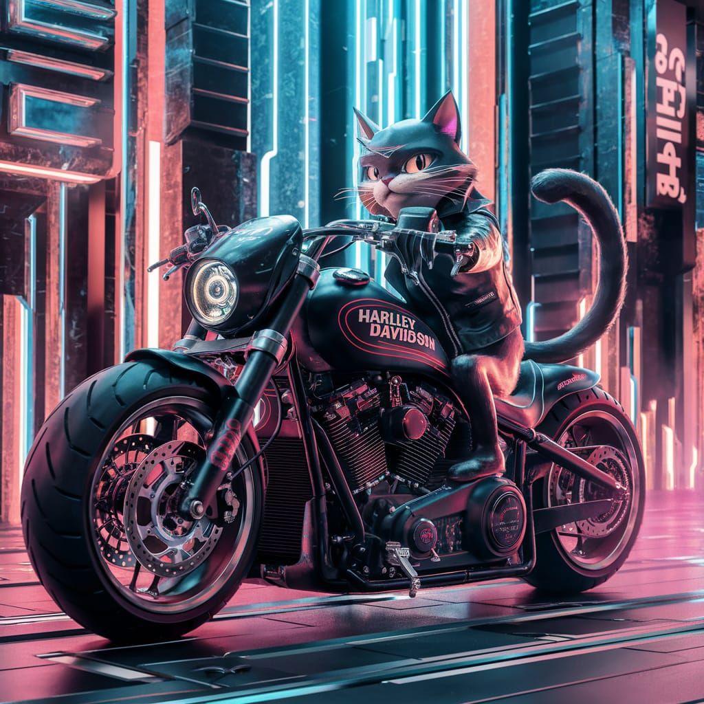 A cool cat riding a Harley 