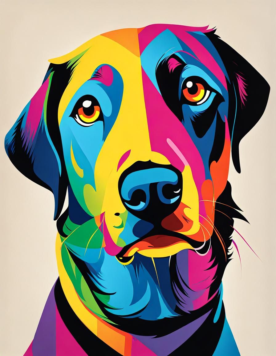 A portait of a labador dog, Screen print, pop art, splash screen art ...