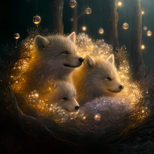 Cozy family of wolves false