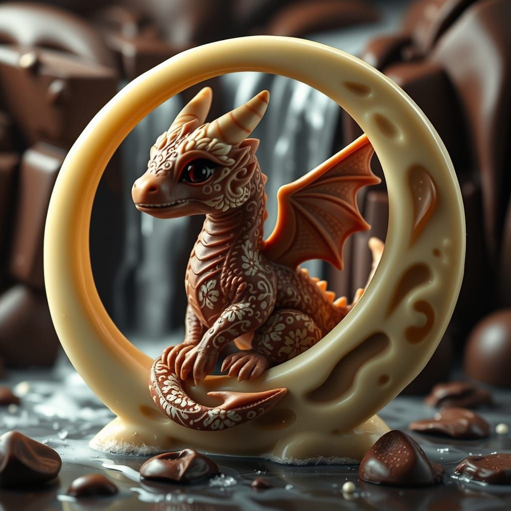 Chocolate Dragon in Crescent Moon: Fantasy Food Art