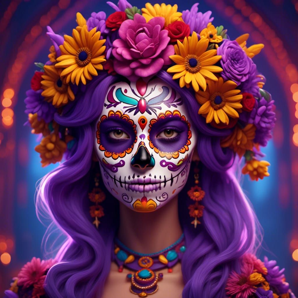 Purple Sugar Skull portrait - AI Generated Artwork - NightCafe Creator